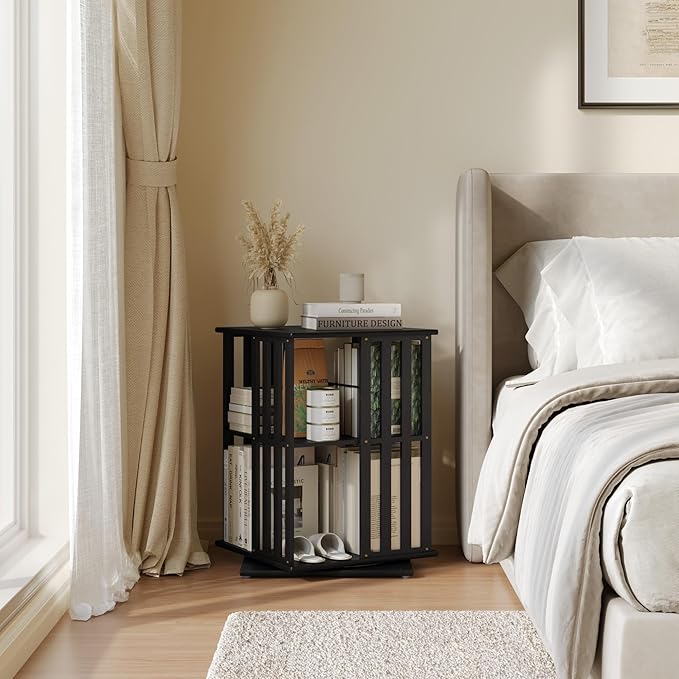 YOWOS Rotating Bookshelf Tower, 360° Display Spinning Bookcase, Bamboo