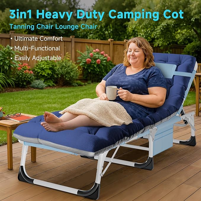 ABORON Heavy Duty Tanning Chair, Outdoor 5-Position Folding Chaise Lounge Chair