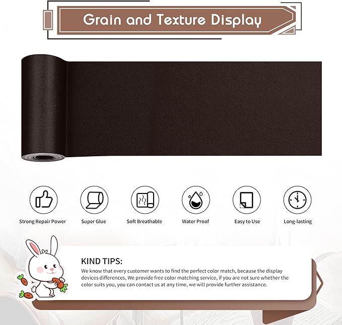 KING MOUNTAIN Leather Repair Patch, 4 x 63 Inches self Adhesive Leather Repair