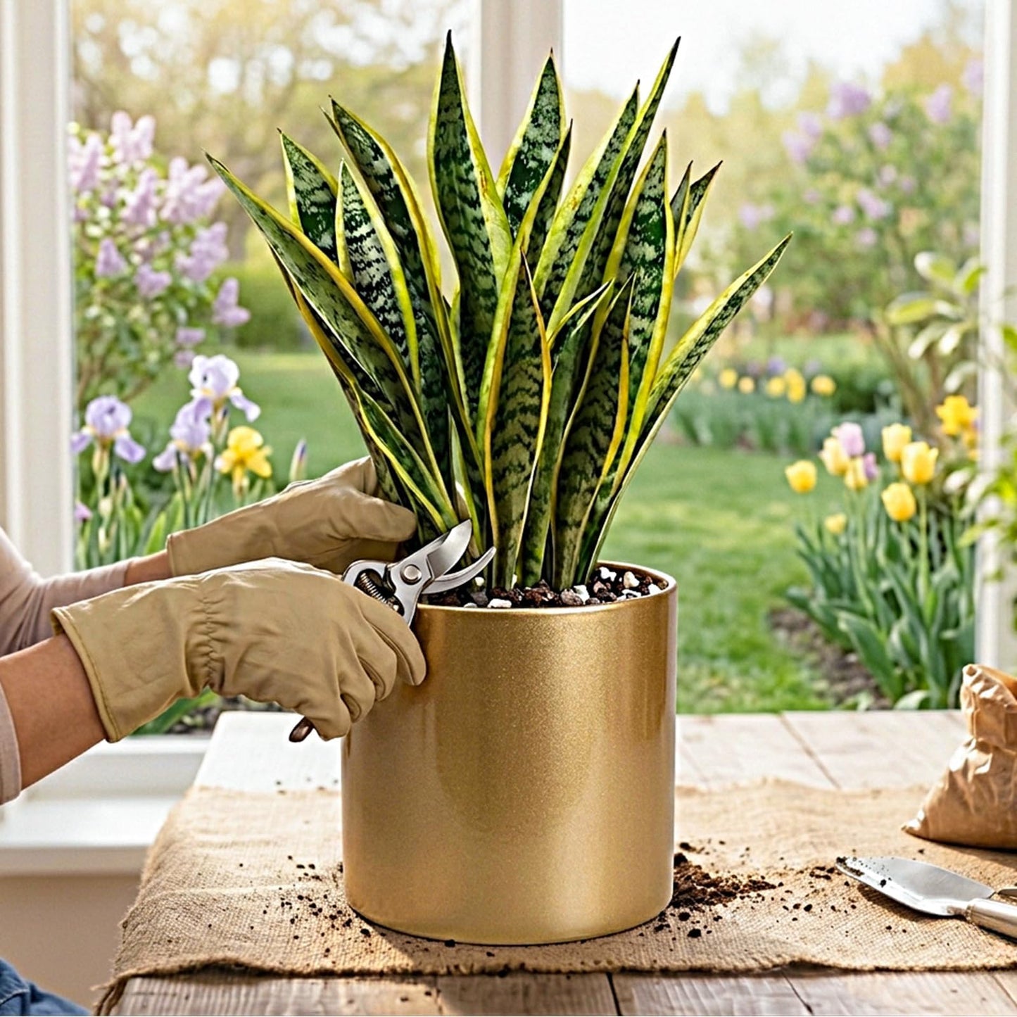 Rioneta Gold Metal Plant Pot with Drainage Hole,7 Inch Mid Century Modern Small Pot Indoor Outdoor Planters for Succulents, Flowers & Home Decor Gift Window Living Room Bedroom