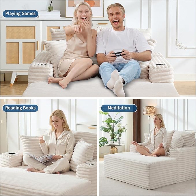 IDEALHOUSE 64" Oversized Chaise Lounge Chair Indoor, Upholstered Boneless Sofa