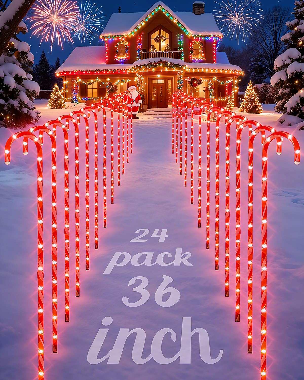 COOLWUFAN 36" Candy Cane Christmas Decorations, 24 Pack Giant Candy Cane Lights, Outdoor Pathway Markers Lights for Xmas Holiday Walkway Patio Garden Yard Lawn