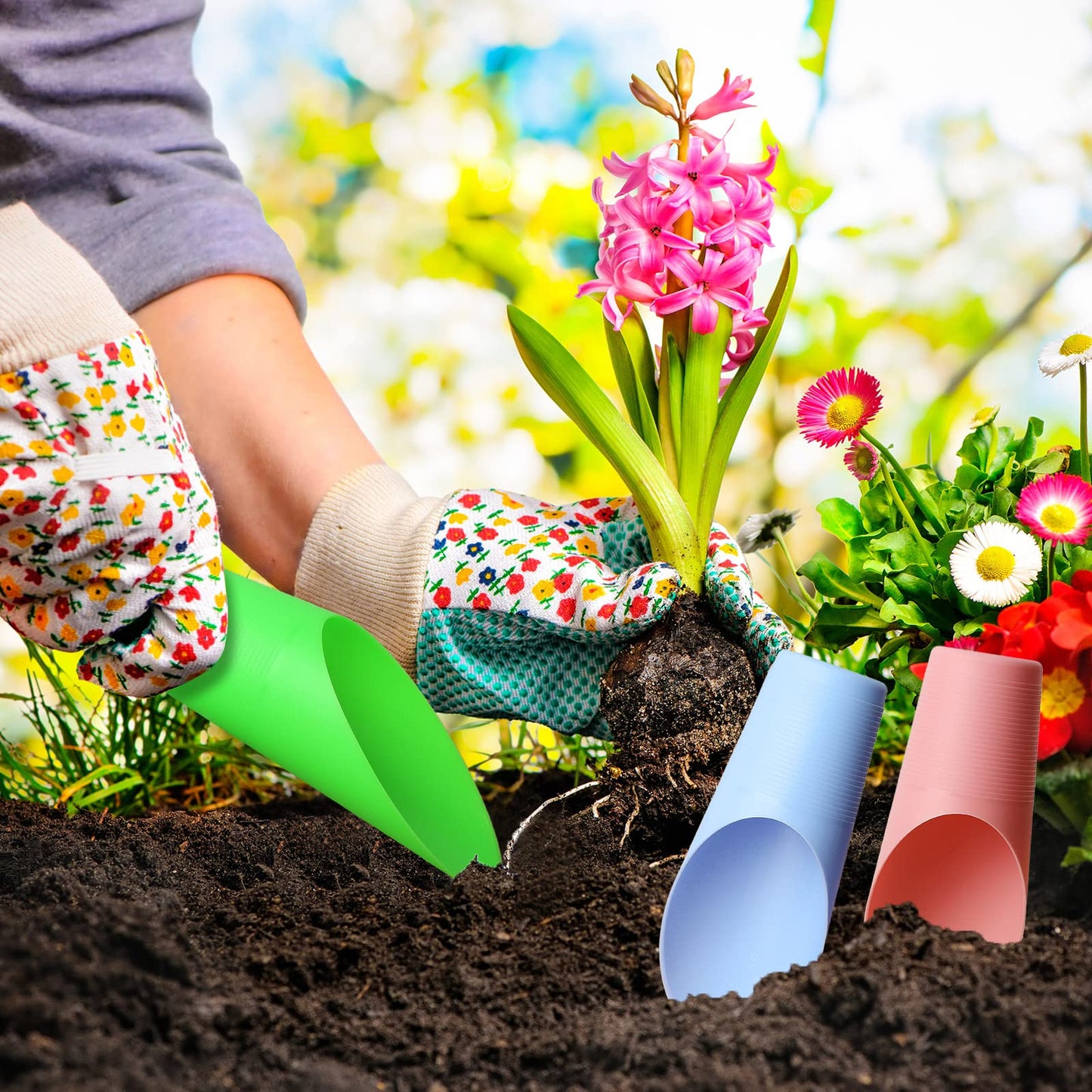 Lanties 18 Pcs Bonsai Soil Scoops Plastic Garden Shovels Garden Tool Bucket Shovel Colorful Small mini Potting Scoop for Plant Flower Succulent