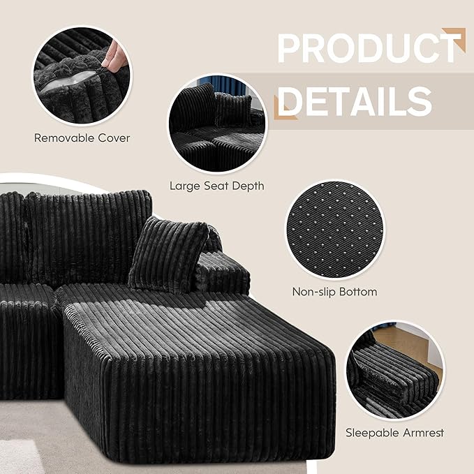 Modular Sectional Sofa Couches L-Shape Couch 3 Seat Modular Sofa Memory Foam