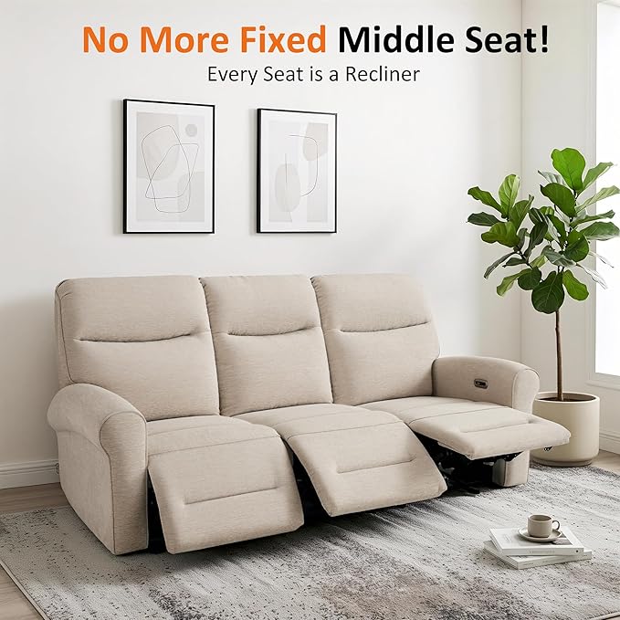 MCombo 87.8" Wall Hugger Power Reclining Sofa, 3-Seat Triple Recliner Couch