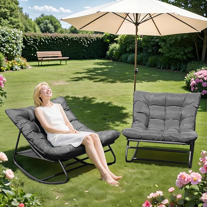 NOBLEMOOD Oversized Rocking Chairs Set of 2, Outdoor & Indoor Papasan Rocking