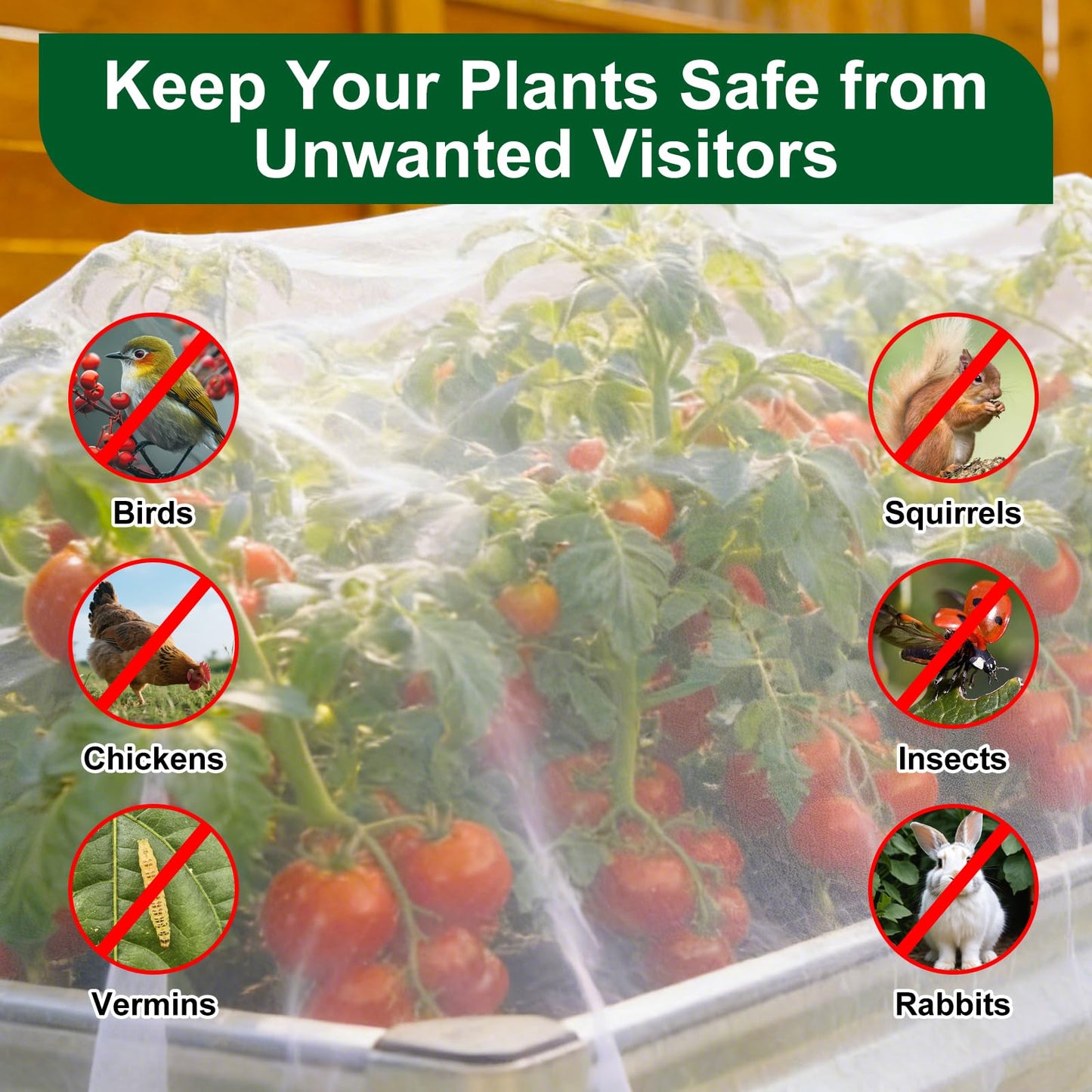 2 Pack Garden Netting for Raised Beds, Ultra-Fine Mesh Plant Covers with Drawstring, Bird, Pest & Small Animal Barrier for Vegetables, Fruits & Flowers, Fits 2 ft Dia x 1 ft H Round Raised Beds