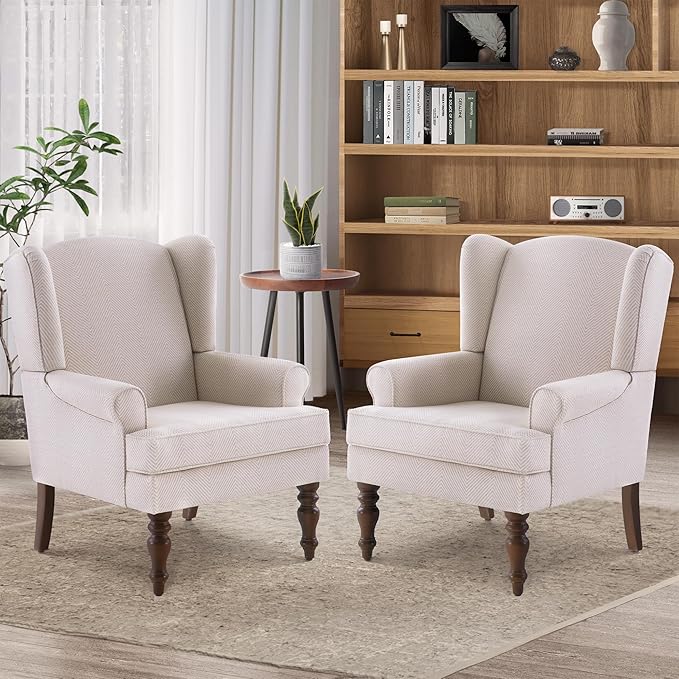 HUIMO Living Room Chair Upholstered High Back Armchair Retro Printed Wingback