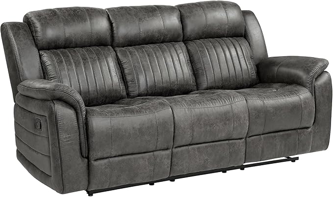 Lexicon 83.5" W Manual Double Reclining Sofa, Polished Microfiber Recliner Sofa