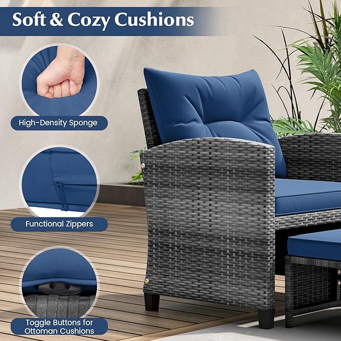Tangkula 5 Pieces Patio Conversation Set, PE Wicker Rattan Outdoor Furniture Set