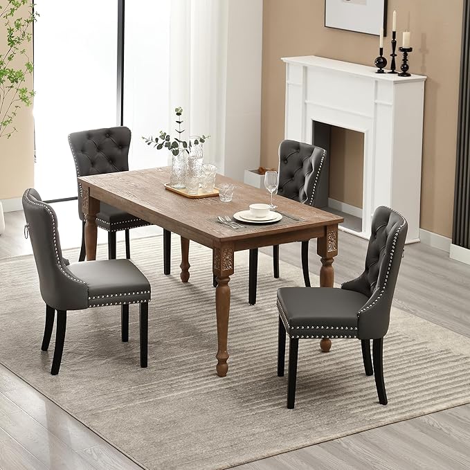KCC Faux Leather Dining Chairs Set of 4, Upholstered High-end Tufted Dining