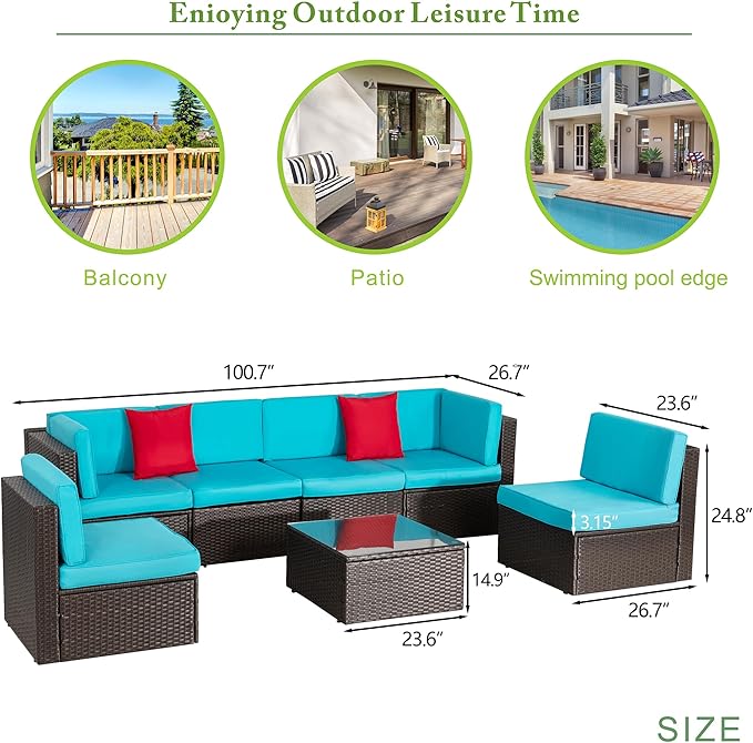 Vongrasig 7 Pieces Patio Furniture Sets, Outdoor All-Weather Wicker Patio