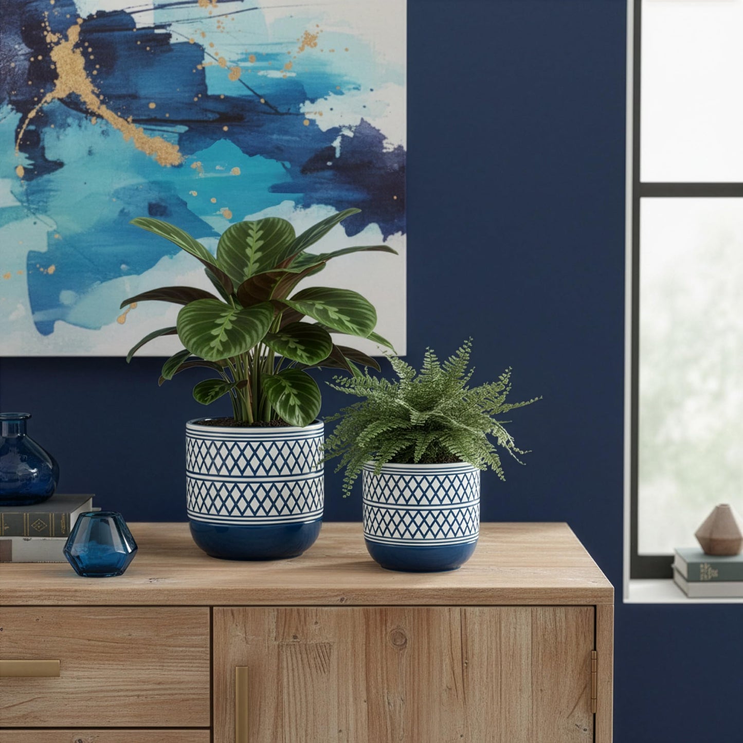 HERDUK Decorative Ceramic Flower Pots Set of 2 – 6 & 4.7 Inch Indoor Plant Pots, Boho Decorative Pots for Plants, Orchid & Succulent Planters with Drainage