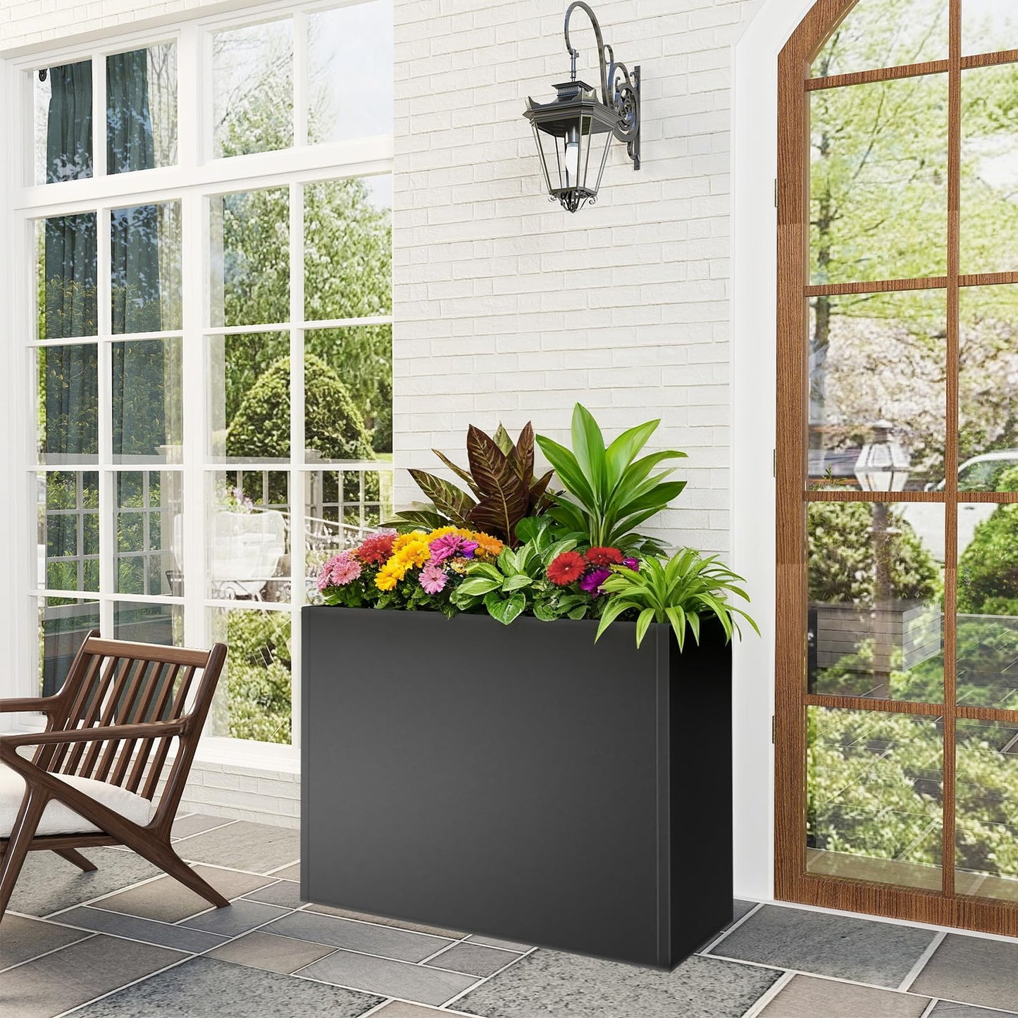 Baotree Metal Large Planter Box 38" L x 13" W x 30" H, Heavy Duty Tall Rectangle Outdoor Planter Box with Removable Insert Shelves for Porch, Garden, Patio, Yard (Black)