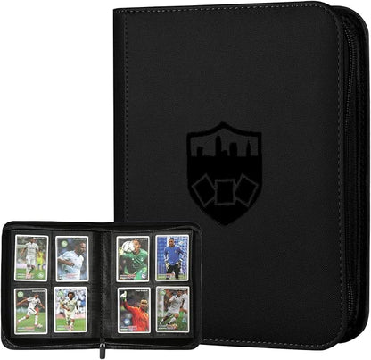 4 Pocket Ringless Side Loading Trading Card Binder, 160 Cards PU Fixed Page Zipper Card Album for TCG Sports Game Cards, Not Fit Top Loaders (Black)