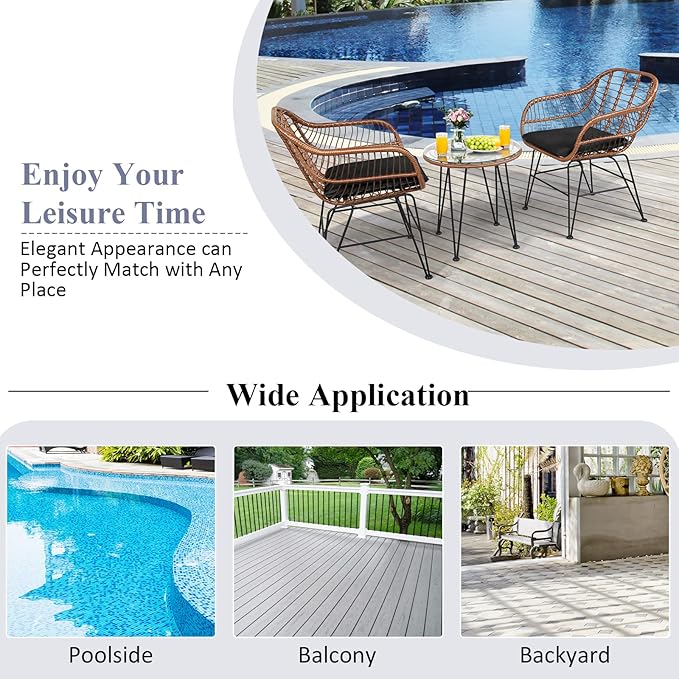 Tangkula 3 Pieces Patio Conversation Bistro Set, Outdoor Wicker Furniture