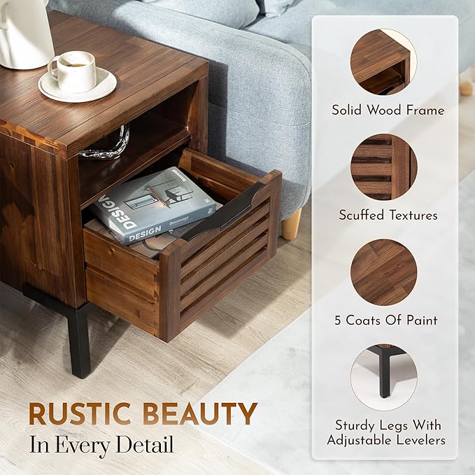 Bme Millie Solid Acacia Wood Rustic Nightstand