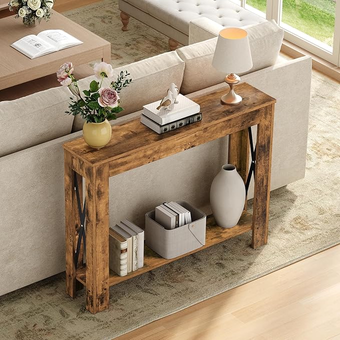 YATINEY Farmhouse Console Table, 39.4'' Small Narrow Entryway Table, Wood Couch