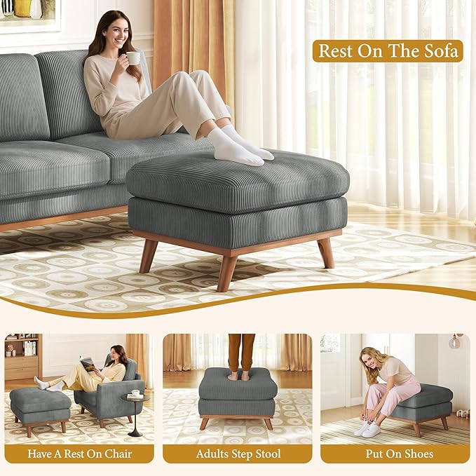 Vesgantti Large Ottoman for Modular Sofa, 29.5" Corduroy Ottoman