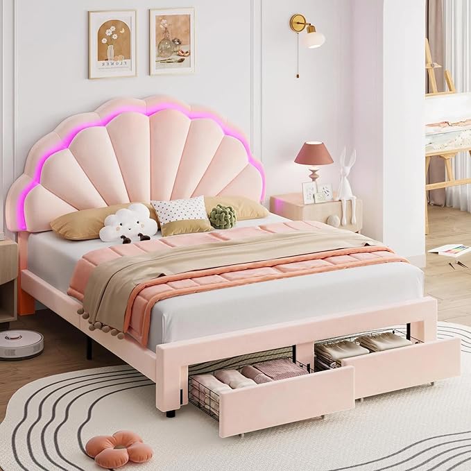 HIFIT Queen Upholstered Smart LED Bed Frame