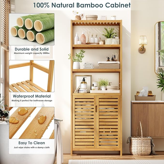 HIFIT 2 Set Tall Shelf Unit Bamboo Storage Cabinet
