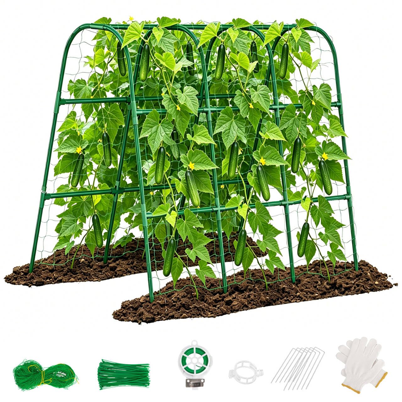 Unves 48"×48" Cucumber Trellis, U-Shape Garden Cucumber Trellis for Raised Bed & Climbing Plants Outdoor, Metal Plant Support Arch Trellis for Vegetables, Pea, Bean, Grape