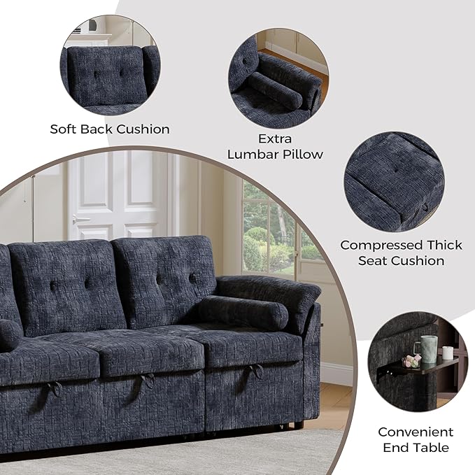 Convertible Sleeper Sofa Bed, 63 Inch Chenille Pull Out Couch