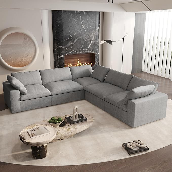 Cloud Couch Modular Sectional Sofa, 5 Seater Minimalist Deep Couches, Sofa