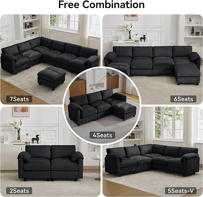 87.5'' L Shaped Modular Sectional Sofa, 3 Seater Cloud Couch