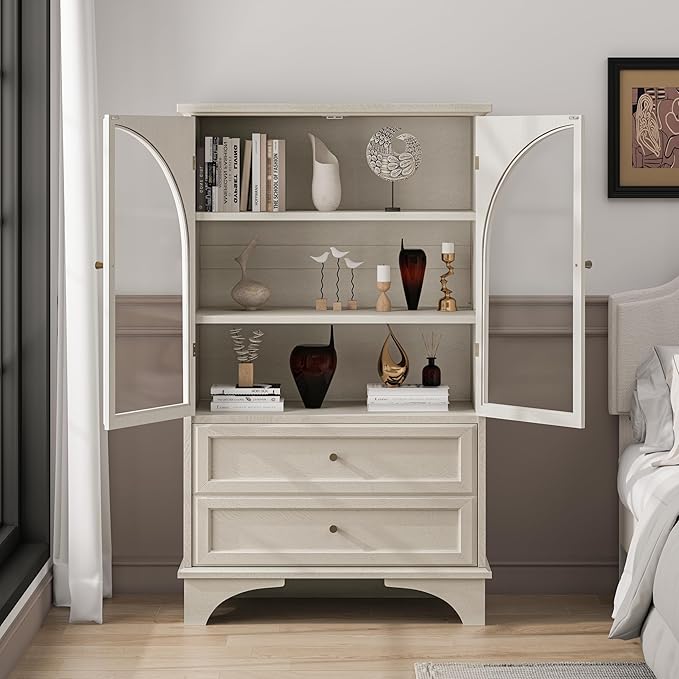 52" Tall Display Cabinet with Glass Doors, Glass Display Case Storage Cabinets