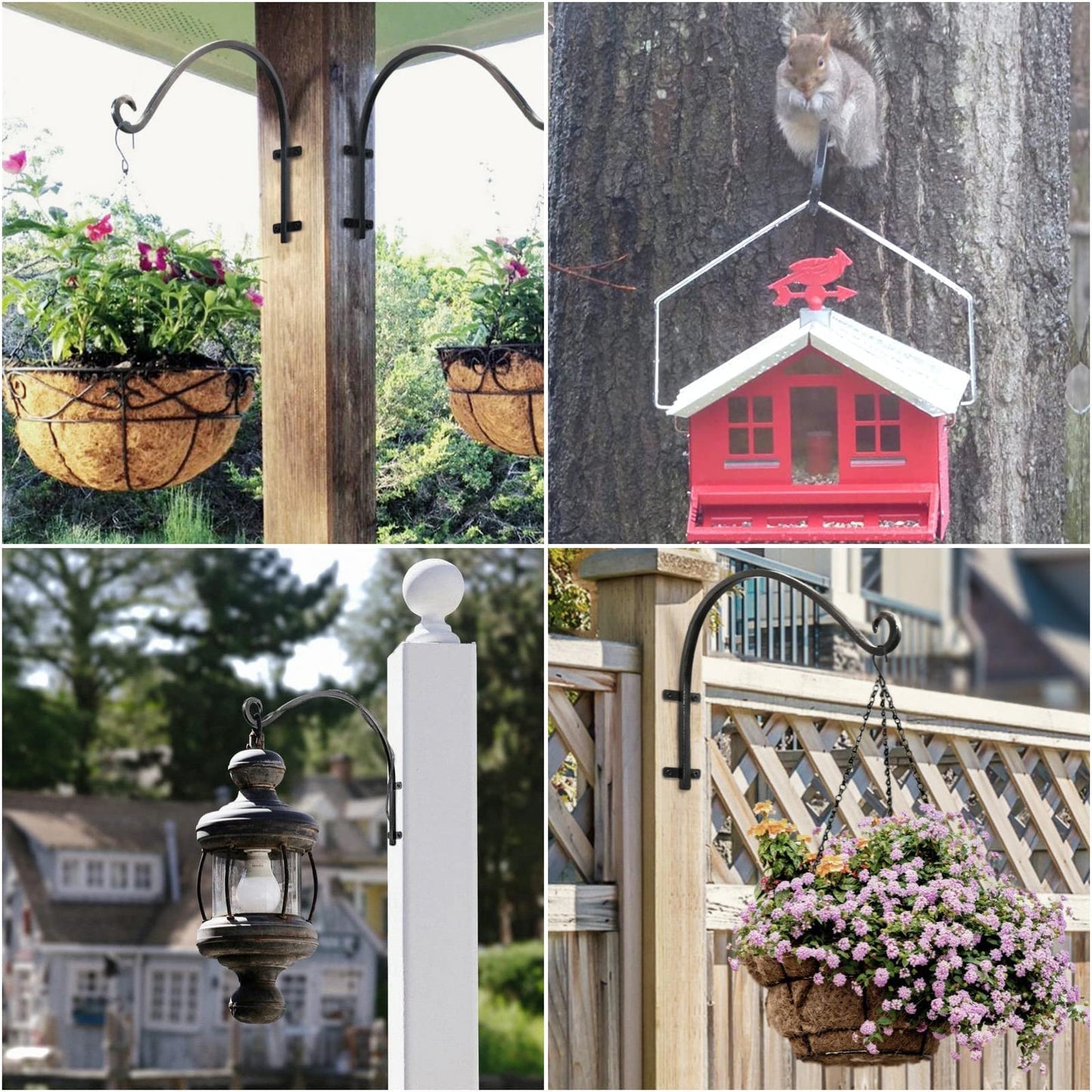 HNBun 4Pack Heavy Duty Plant Hanger, 16inch Outdoor Hanging Plant Bracket, 60lbs Bearing Capacity Metal Wall Flower Pot Hanger Hooks, Wall Hanging Hooks for Wind Chimes, Bird Feeders, Lanterns