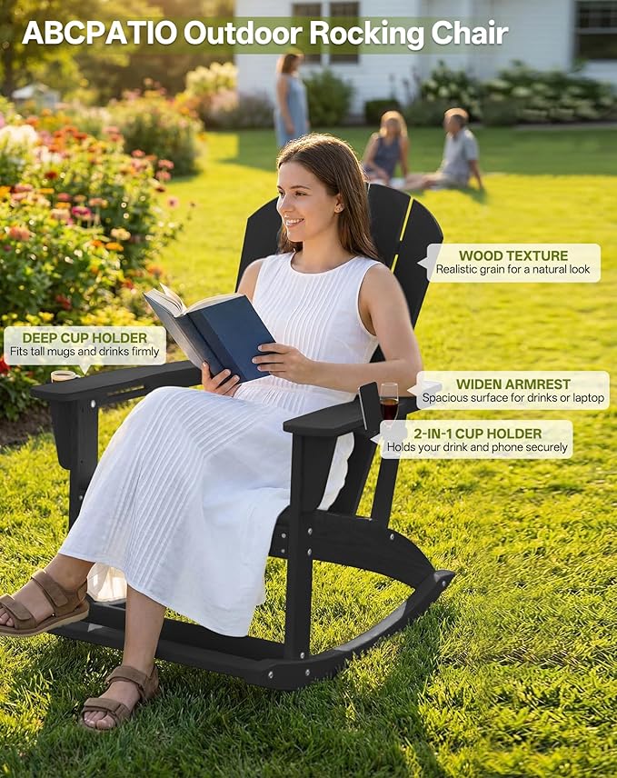 Outdoor Oversized Adirondack Rocking Chairs, All Weather HDPE Patio Rocking