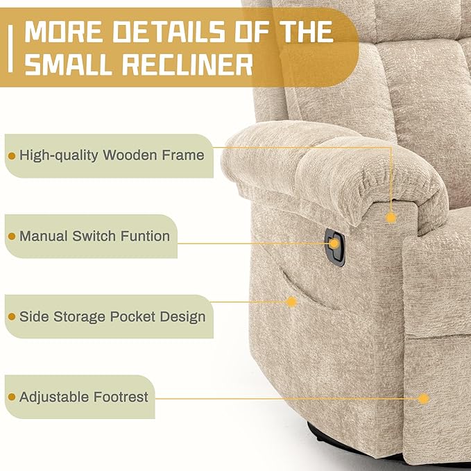 Korser Recliner Chair, Small Rocker Recliner Chair