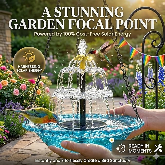 Solar Hanging Bird Bath Fountain, 2026 New 3 Layers Solar Powered Bird Bath Fountain, Outdoor Humming Birds Cascade Baths Fountains, Garden Patio Yard Backyard Lawn Decor (Gray)