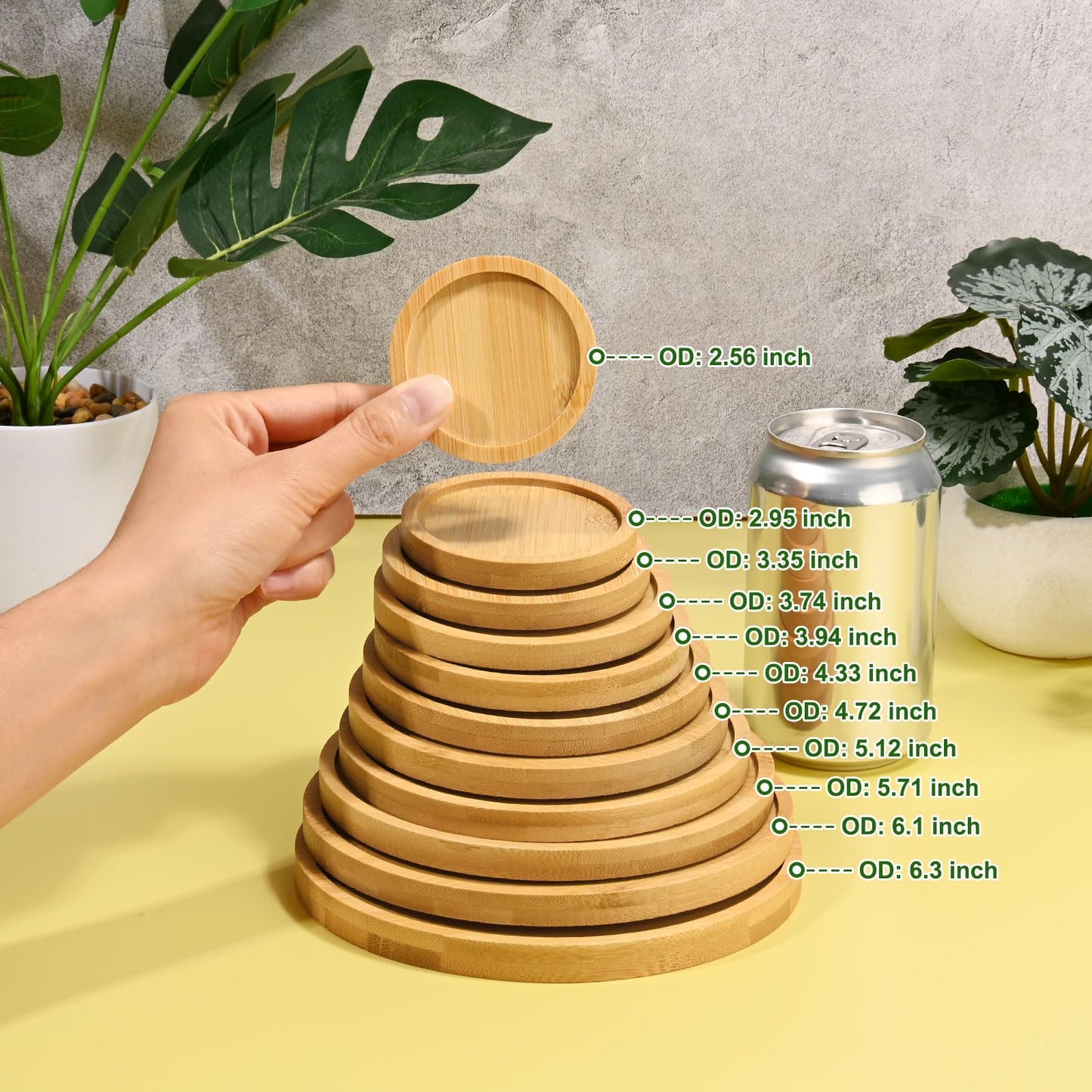 M METERXITY 4-Pack Bamboo Plant Saucer, 3.54 Inch / 9cm ID Round Flower Pot Plant Saucers for Indoor/Outdoor/Succulent, Wood Drip Tray [3.94 Inch/10cm OD]