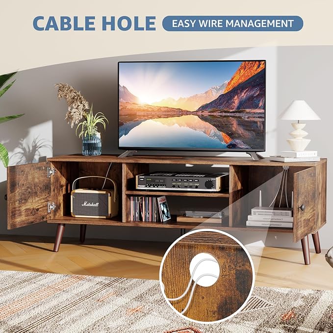 Sweetcrispy TV Stand for 55 60 inch TV, Modern Mid Century Entertainment Center