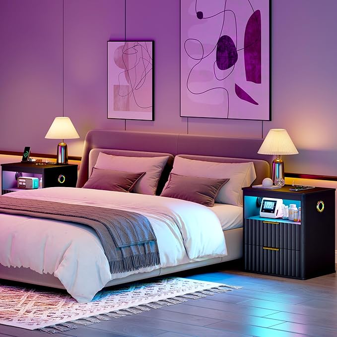WOOVIVS Modern NightStand with Smart Human Sensor Lights, Bedside Table