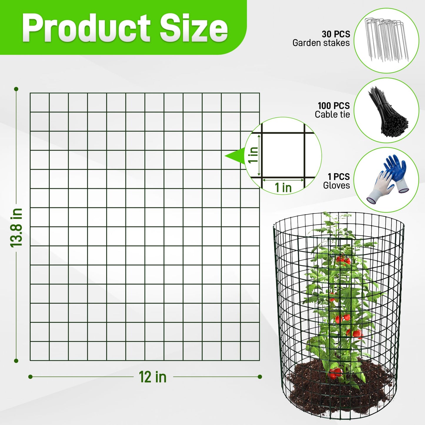 8 Pack Plant Protectors from Animals, 13.8"x 12" Wire Plant Protector, Wire Cages for Plants with Stakes and Cable Ties, Metal Plant Cages for Plants, Vegetables, Flowers