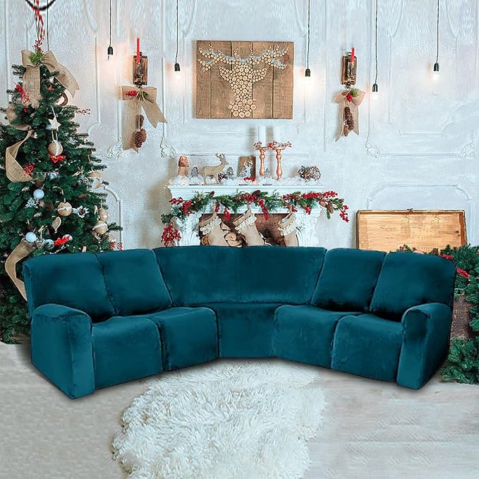 LightInTheBox 7-Piece Velvet Stretch Reclining Couch Covers 5 Seats Corner Sofa
