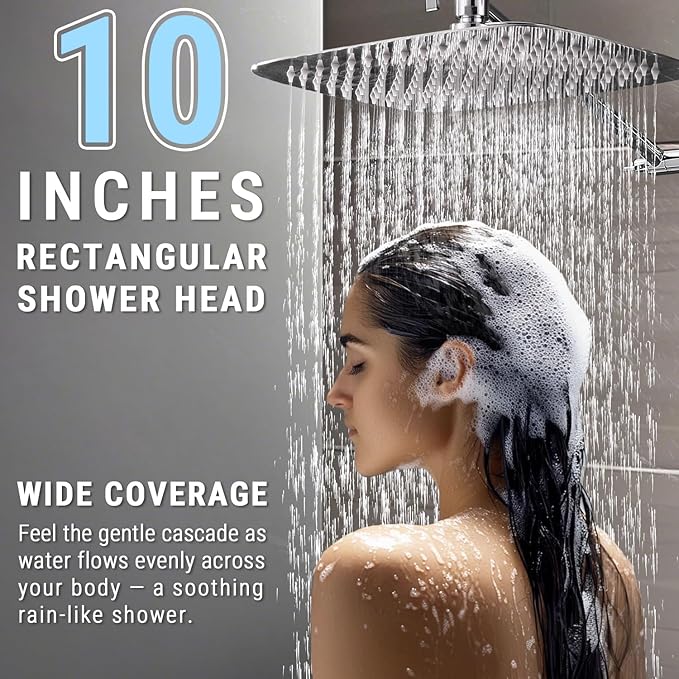 G-Promise All Metal 10 Inch Rain Shower Head with Massage Mode Handheld Spray Combo, 3-Way Diverter with Pause Setting, Full Body Coverage, Modern Bathroom Upgrade (Chrome)