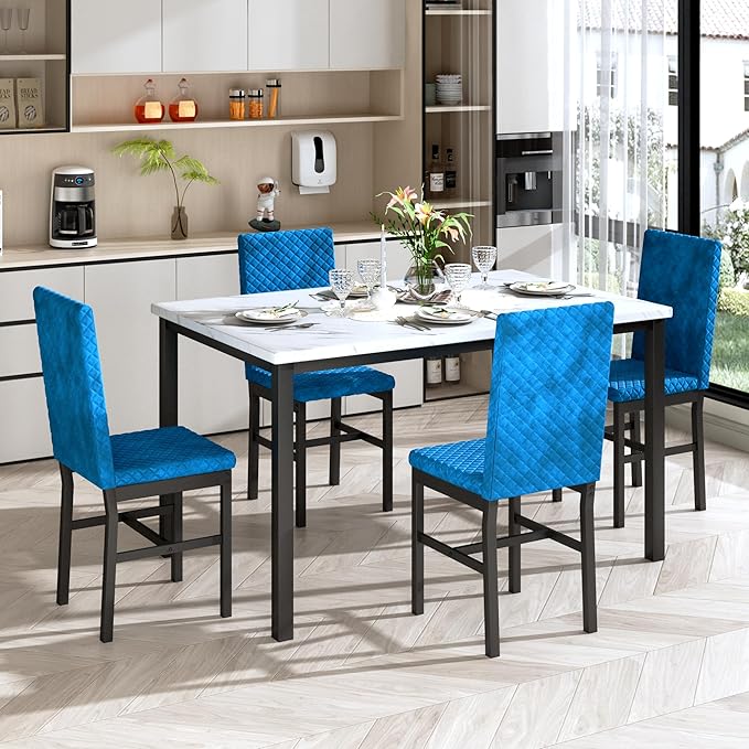 Recaceik Dining Table Set for 4, Modern 5 Piece Dining Table Set Faux Marble