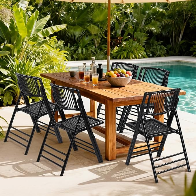 VINGLI Bamboo Folding Chair, Foldable Dining Wood Chairs Comfortable Seat