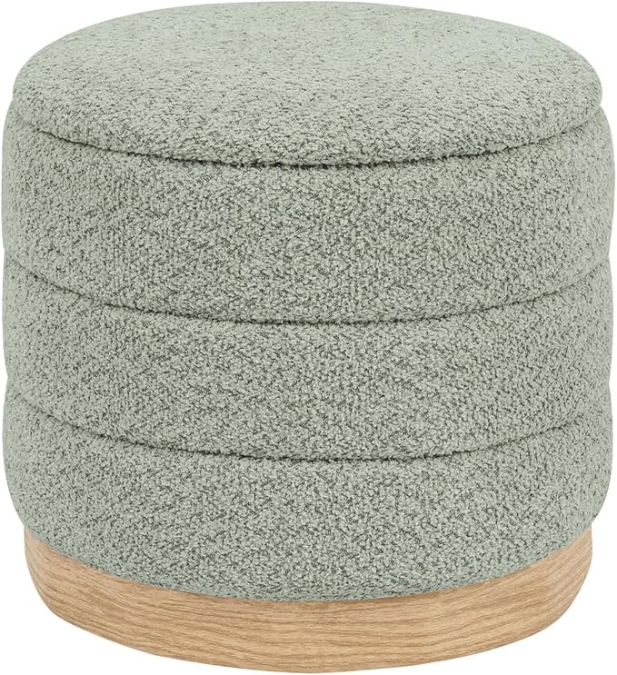 Round Storage Ottoman with Reversible Tray Lid, Folding Chenille Fabric