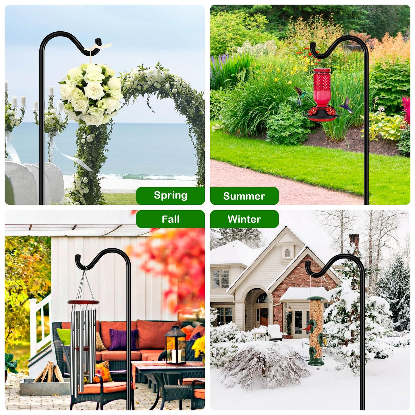 FEED GARDEN Sheperds Hooks for Outdoor Bird Feeder Pole 76 Inch Adjustable Tall Heavy Duty Shepherds Hooks for Hanging Plant Baskets, Solar Lights, Wedding Decor, Lanterns, Black (2 Pack)