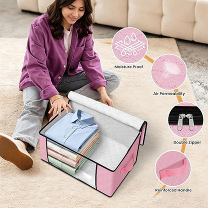 Fab totes 35L Closet Organizers and Storage, Foldable Under Bed Storage Containers, Storage bags for Organizing Bedroom, Closet, Clothing,Organization with Handle (8 Pack,Pink)