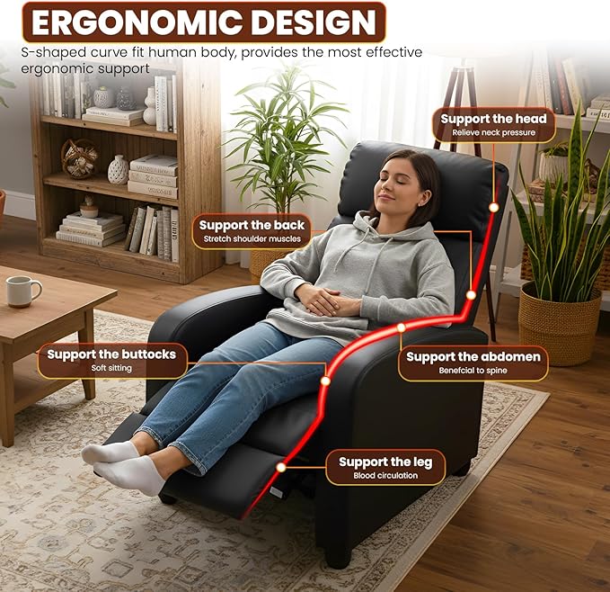 FDW Recliner Chair for Living Room Home Theater Seating Single Reclining Sofa
