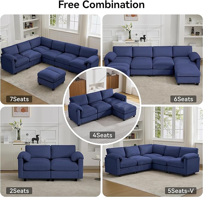 87.5'' L Shaped Modular Sectional Sofa, 3 Seater Cloud Couch