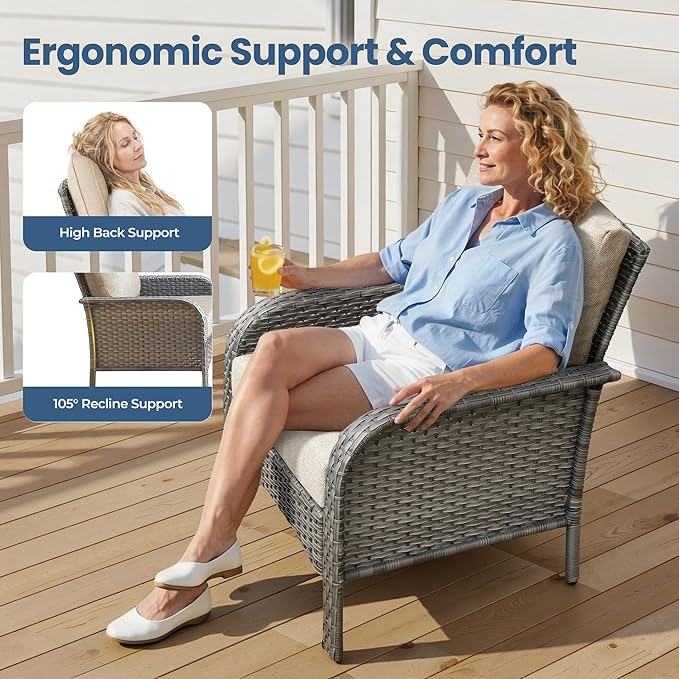Weaxty Wicker Patio Furniture Set High Back Loveseat Sofa Couch Armchair Coffee