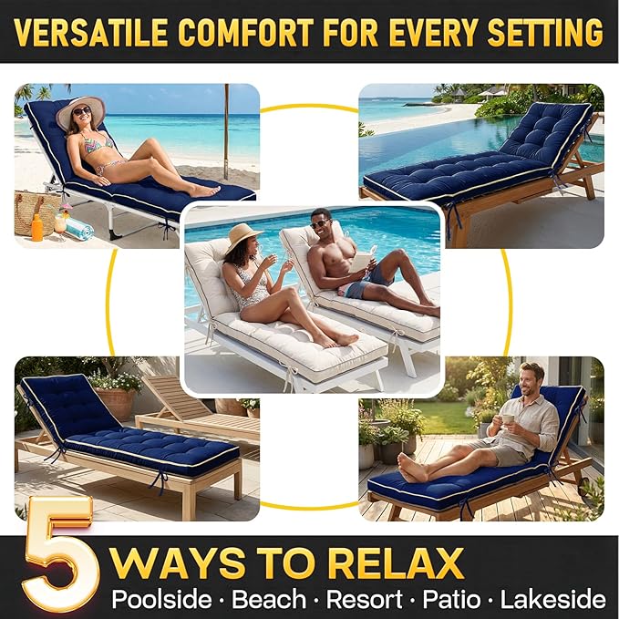 2 Pack 72x21 Inch Folding Chaise Lounge Cushion Quick Dry