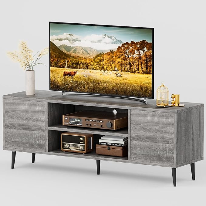JUMMICO TV Stand for 65 Inch TV, Mid Century Modern TV Stand, Entertainment